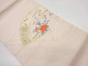 金駒刺繍地紙に花葉模様名古屋帯
